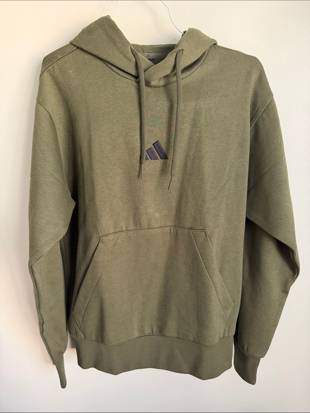 adidas Feel Cozy Olive Green and Black Logo Hooded Sweatshirt with Front Pocket